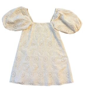 Jens Pirate Booty Cream Eyelet Cotton Puff Sleeve Mini Dress Square Neck Boho